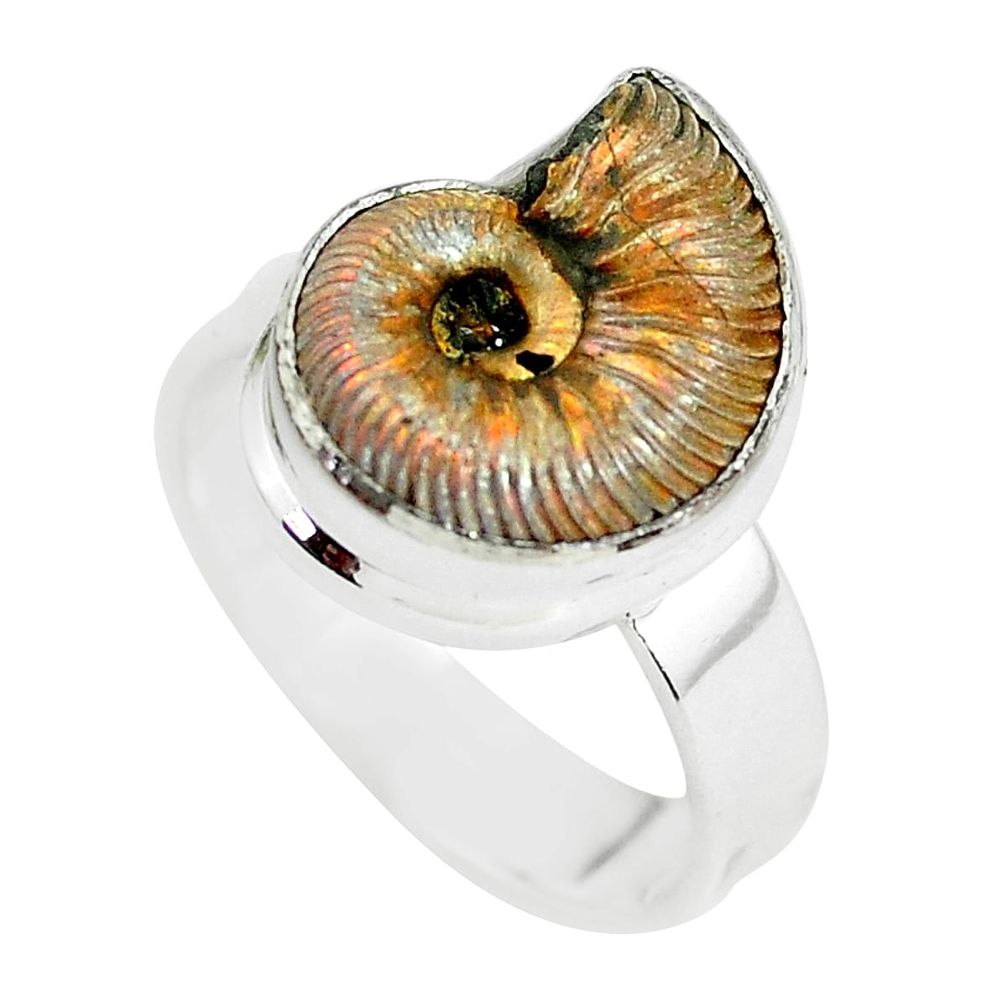 Natural russian jurassic opal ammonite 925 silver solitaire ring size 7.5 p64757