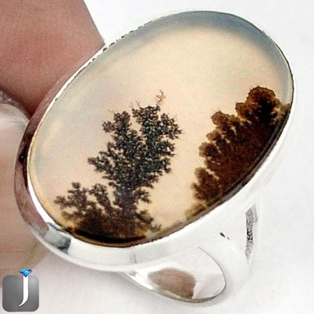10.65cts NATURAL SCENIC RUSSIAN DENDRITIC AGATE 925 SILVER RING SIZE 7.5 F27743