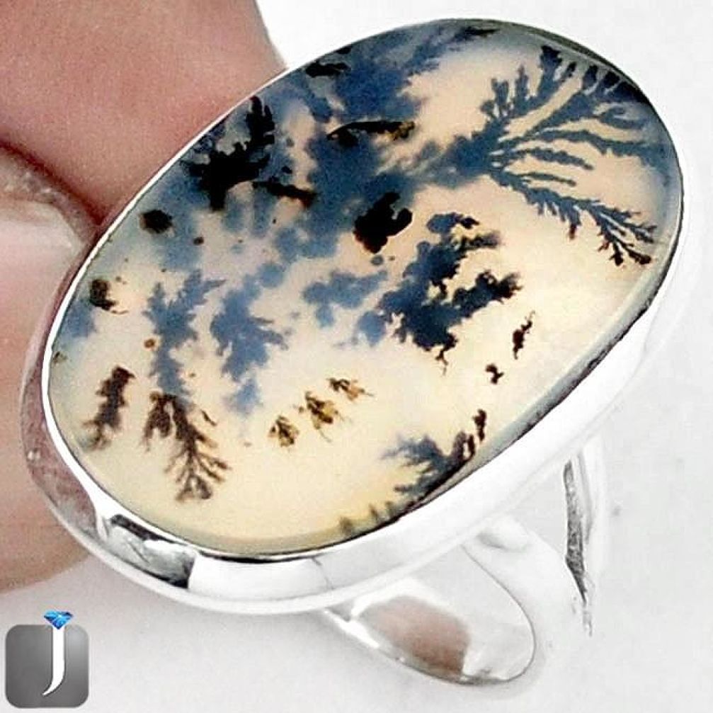 10.79cts NATURAL SCENIC RUSSIAN DENDRITIC AGATE 925 SILVER RING SIZE 7 F27747