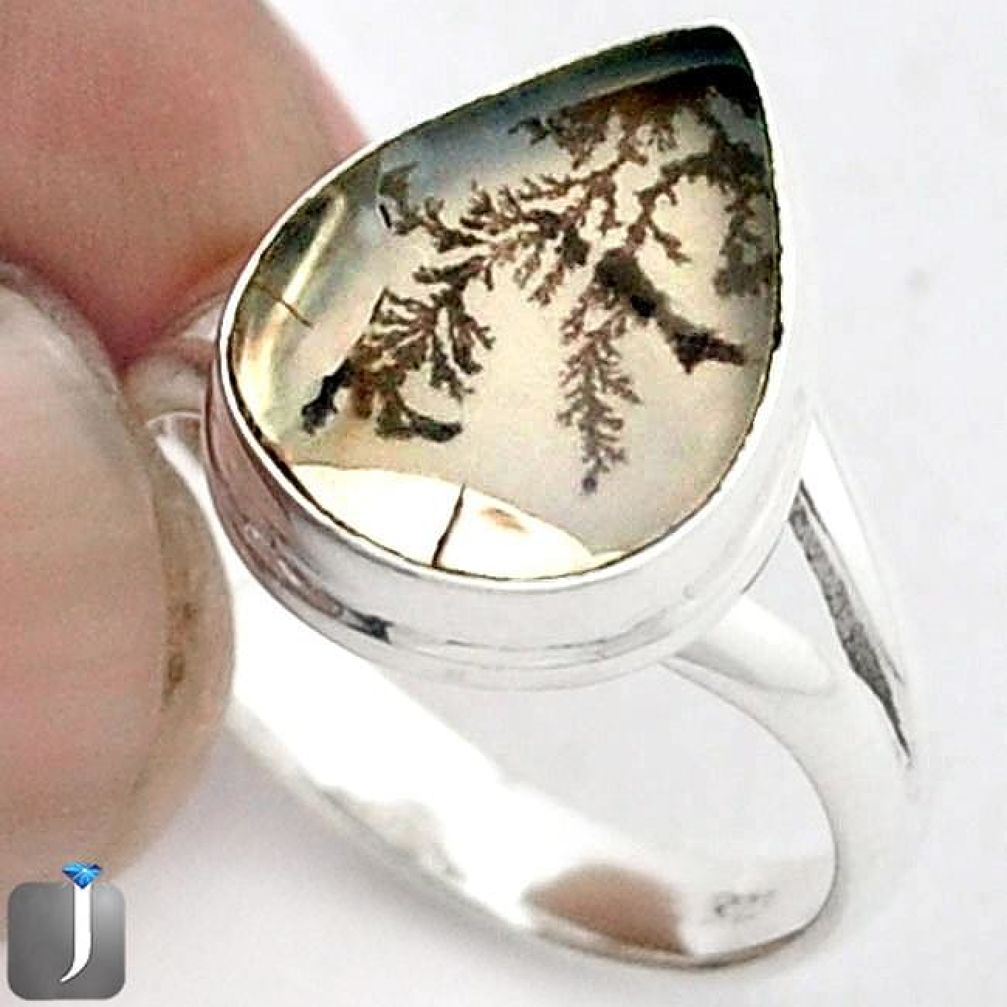 7.51cts NATURAL SCENIC RUSSIAN DENDRITIC AGATE 925 SILVER RING SIZE 7 F27755