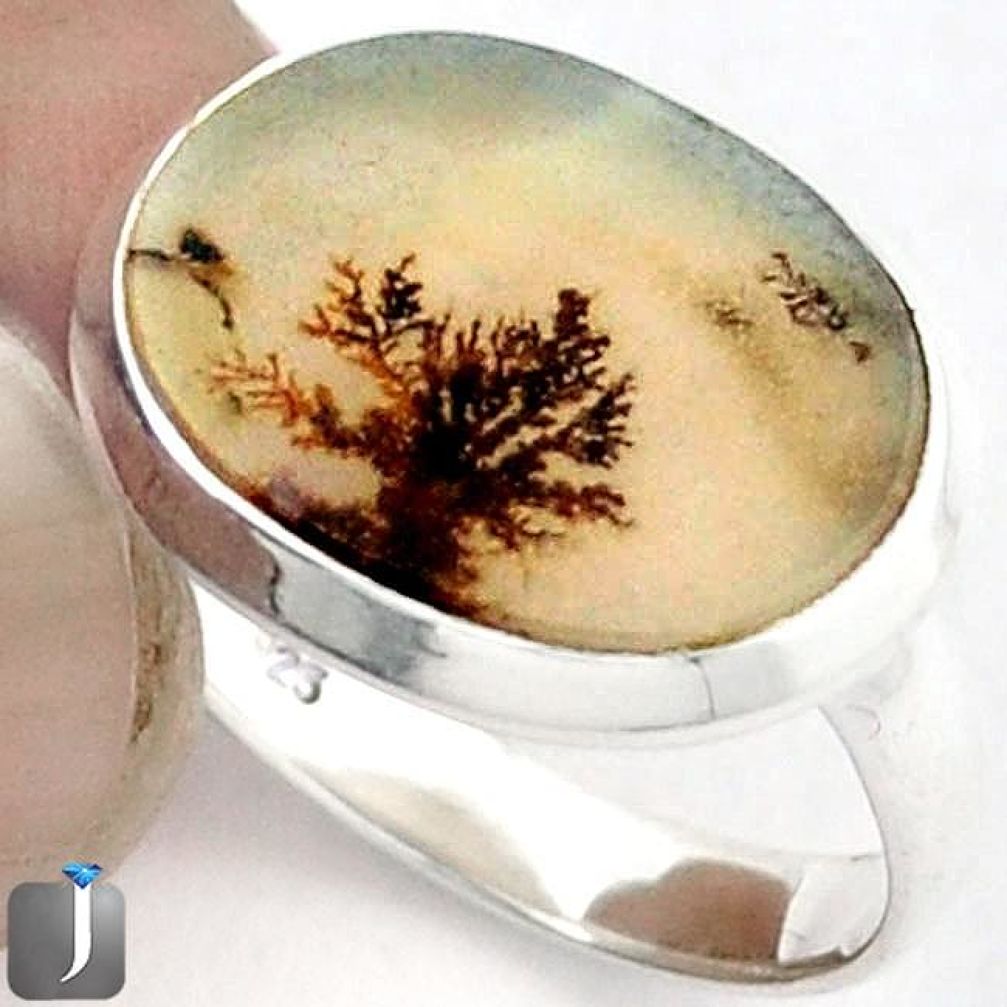 7.79cts NATURAL SCENIC RUSSIAN DENDRITIC AGATE 925 SILVER RING SIZE 6 F27757