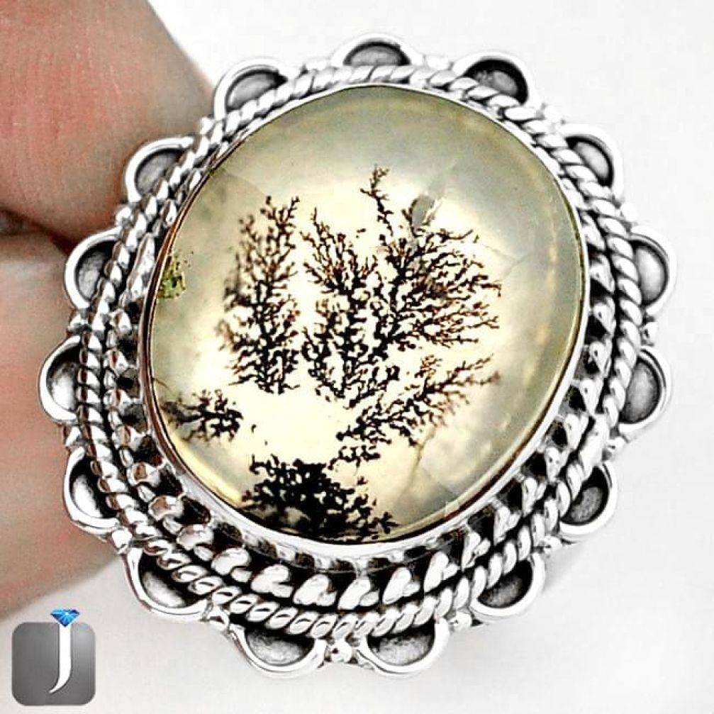 NATURAL SCENIC RUSSIAN DENDRITIC AGATE 925 SILVER RING JEWELRY SIZE 7 G28871