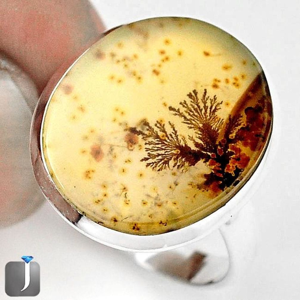 NATURAL SCENIC RUSSIAN DENDRITIC AGATE 925 SILVER RING JEWELRY SIZE 9 G28877