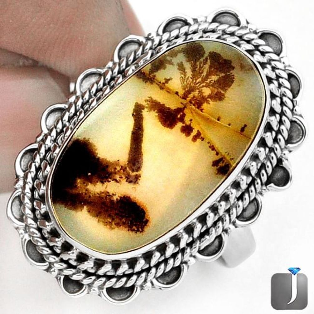 NATURAL SCENIC RUSSIAN DENDRITIC AGATE 925 SILVER RING JEWELRY SIZE 9 G28880