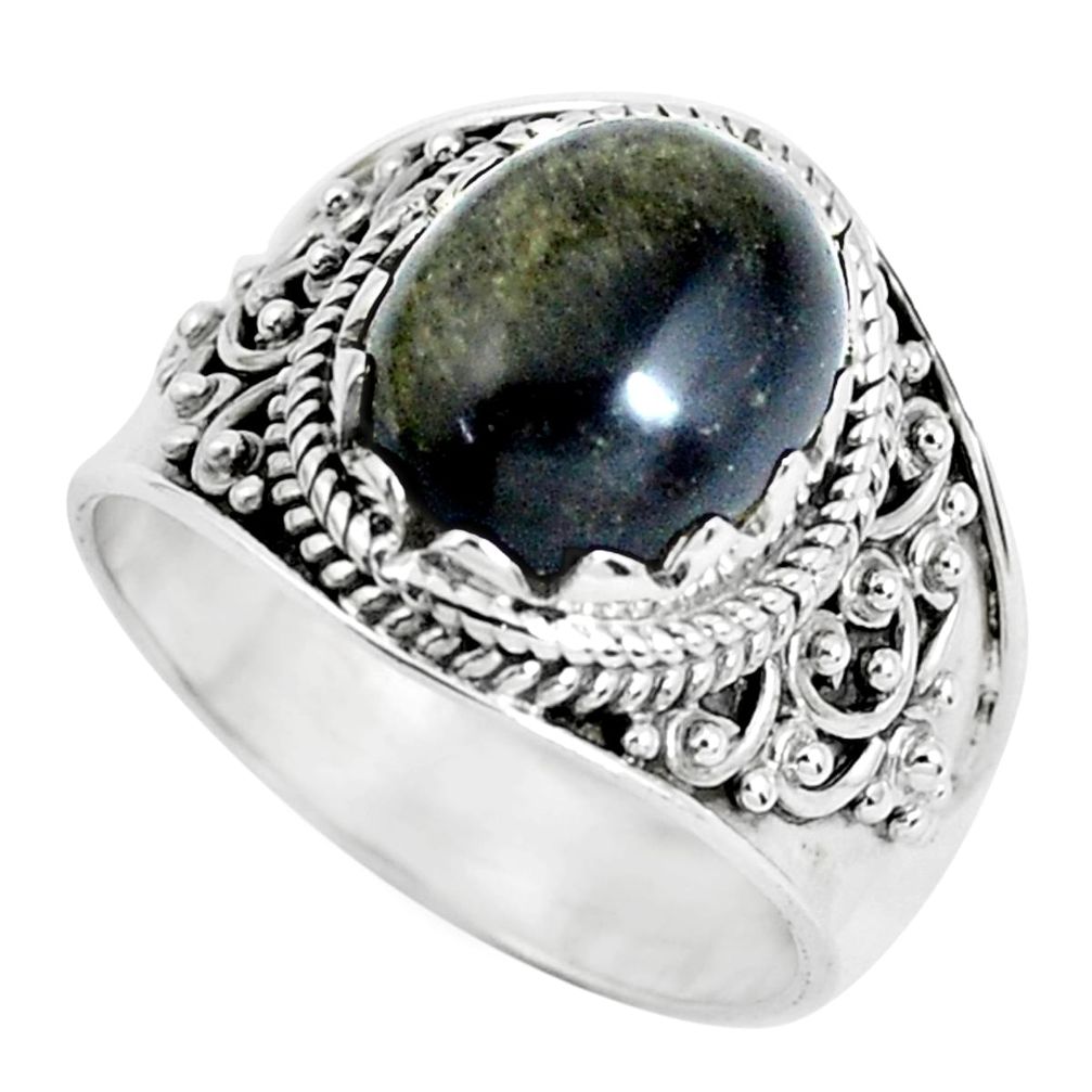 5.38cts natural sheen black obsidian 925 silver solitaire ring size 7.5 d31487