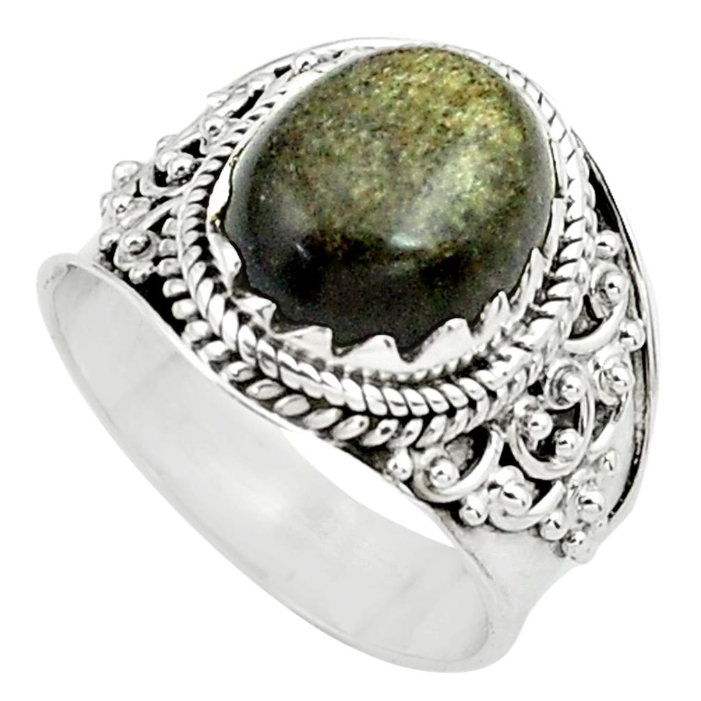 5.16cts natural sheen black obsidian 925 silver solitaire ring size 8 p79030