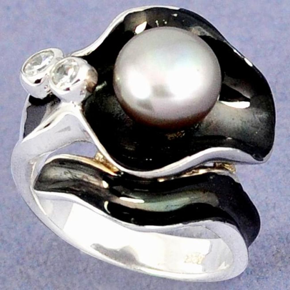 NATURAL SILVER PEARL TOPAZ 925 STERLING SILVER RING JEWELRY SIZE 8 G96683