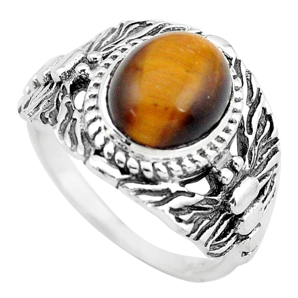 4.38cts natural tiger's eye 925 sterling silver solitaire ring size 8.5 p55792