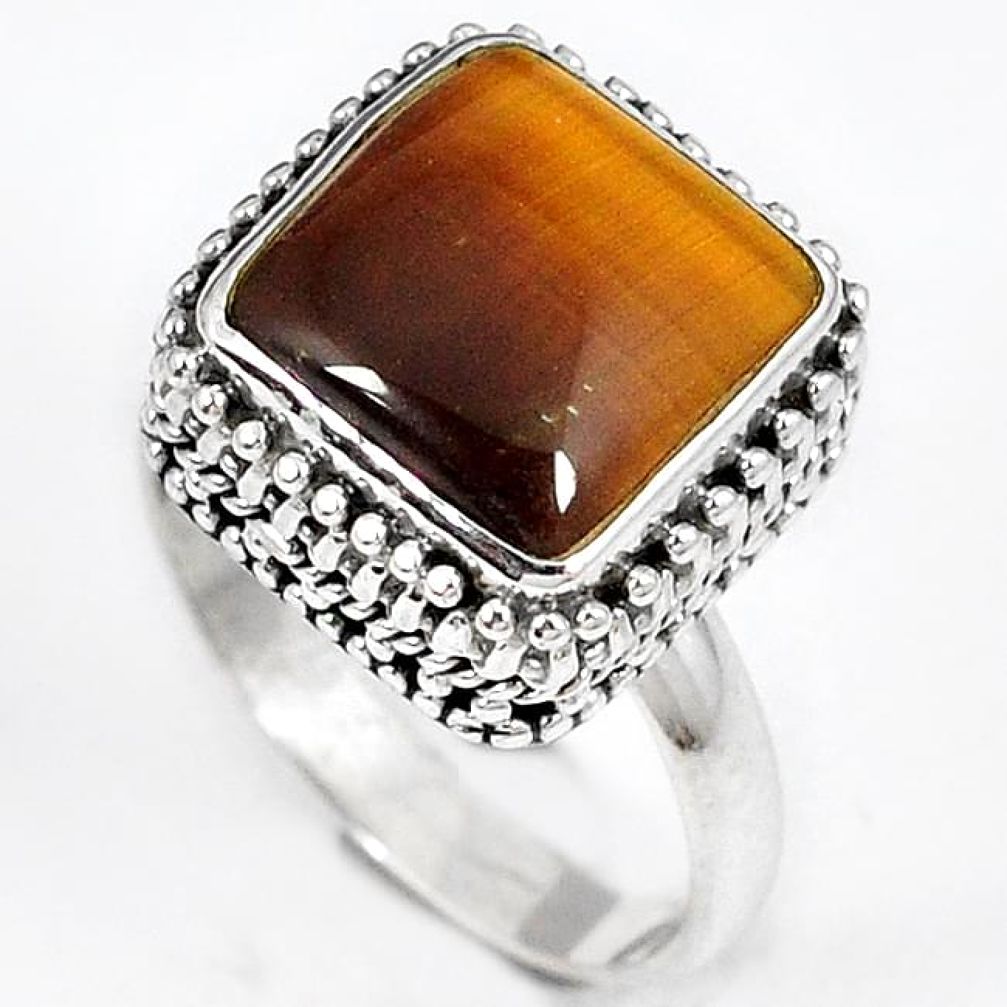 NATURAL TIGERS EYE 925 STERLING SILVER SOLITAIRE RING JEWELRY SIZE 8.5 H23746