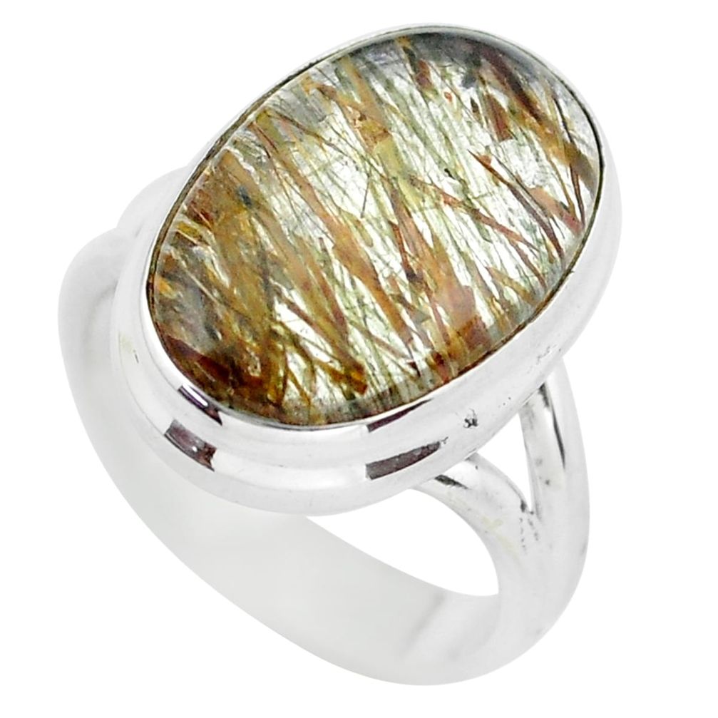 9.30cts natural tourmaline rutile 925 silver solitaire ring size 5.5 p55629