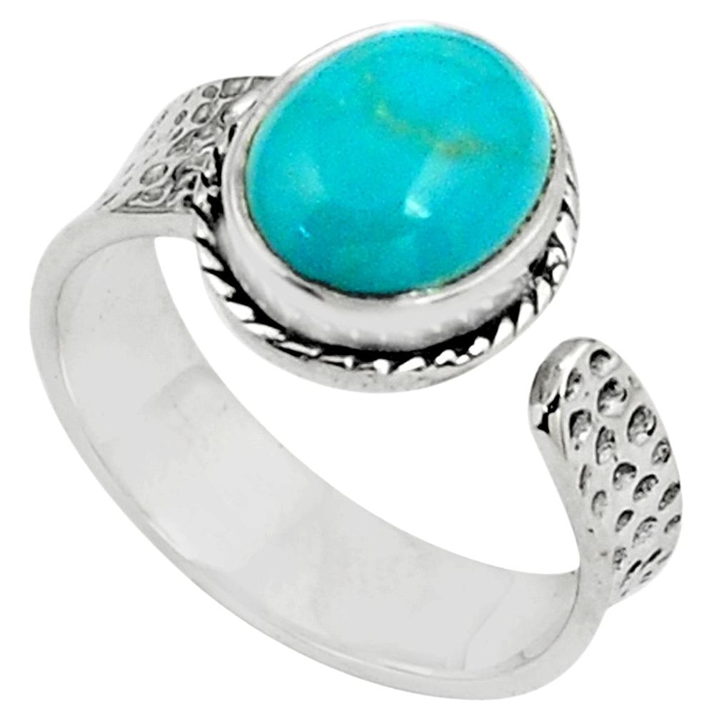 Natural turquoise tibetan 925 silver adjustable solitaire ring size 8 p79141