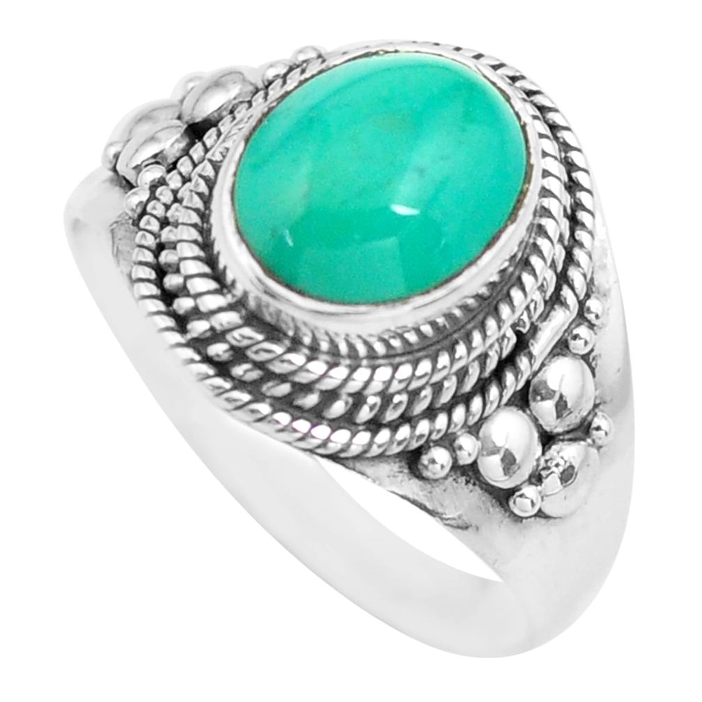 4.22cts natural turquoise tibetan 925 silver solitaire ring size 8.5 p71838