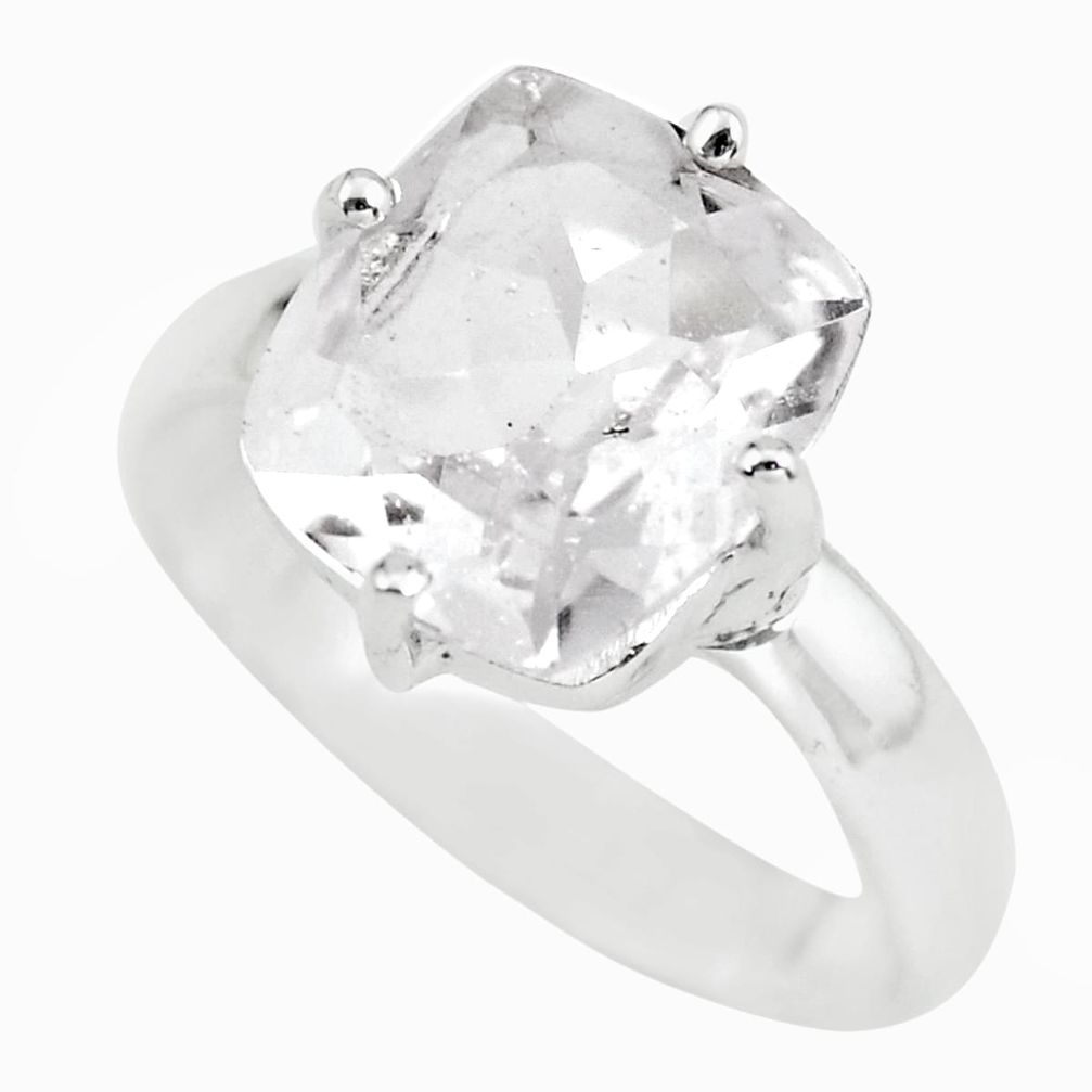 4.51cts natural white danburite faceted 925 silver solitaire ring size 7 p63740