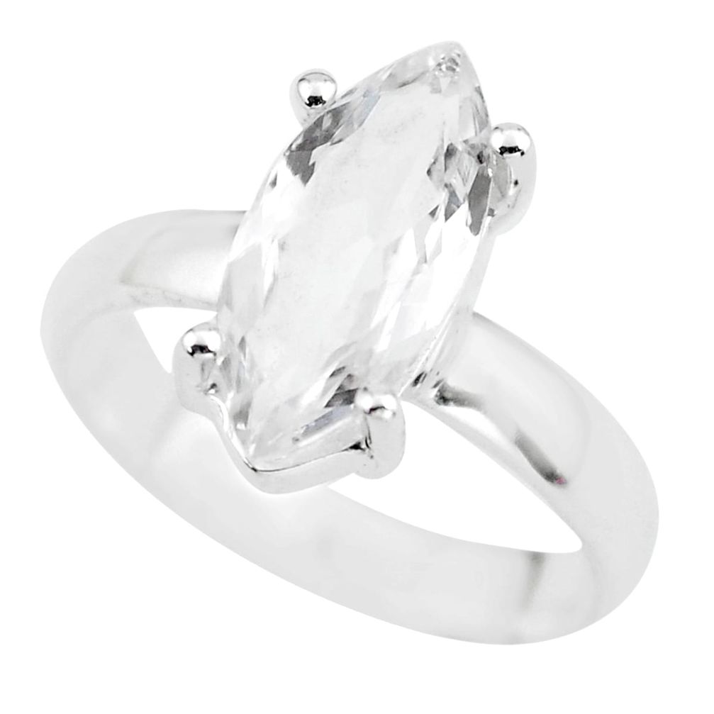 6.68cts natural white danburite faceted 925 silver solitaire ring size 6 p63755