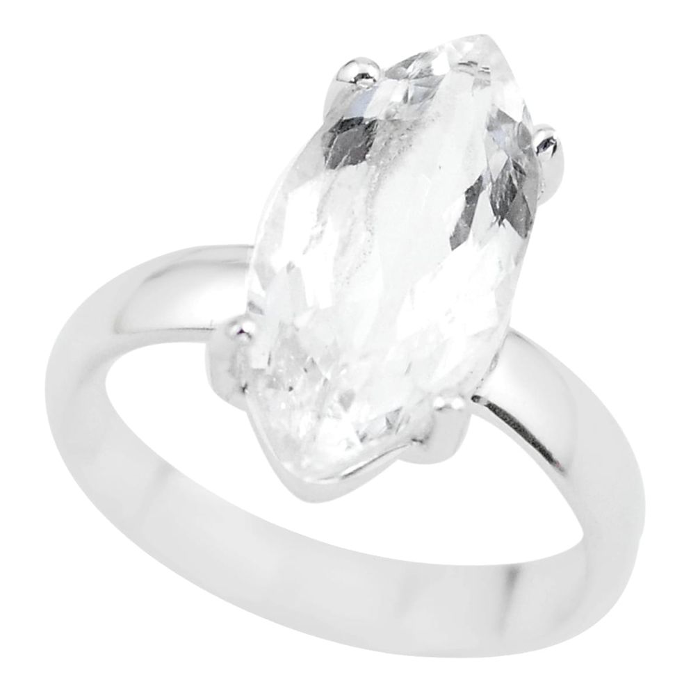 7.98cts natural white danburite faceted 925 silver solitaire ring size 6 p63756