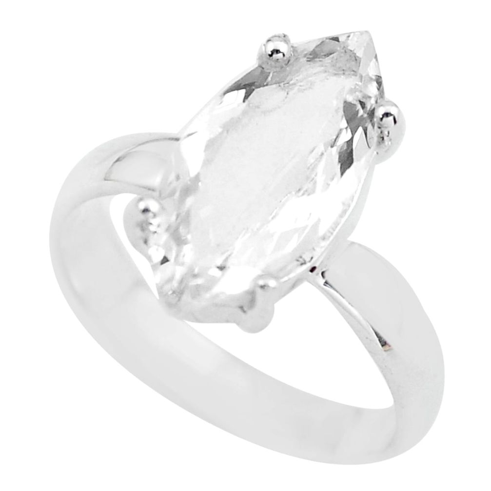 8.00cts natural white danburite faceted 925 silver solitaire ring size 7 p63814