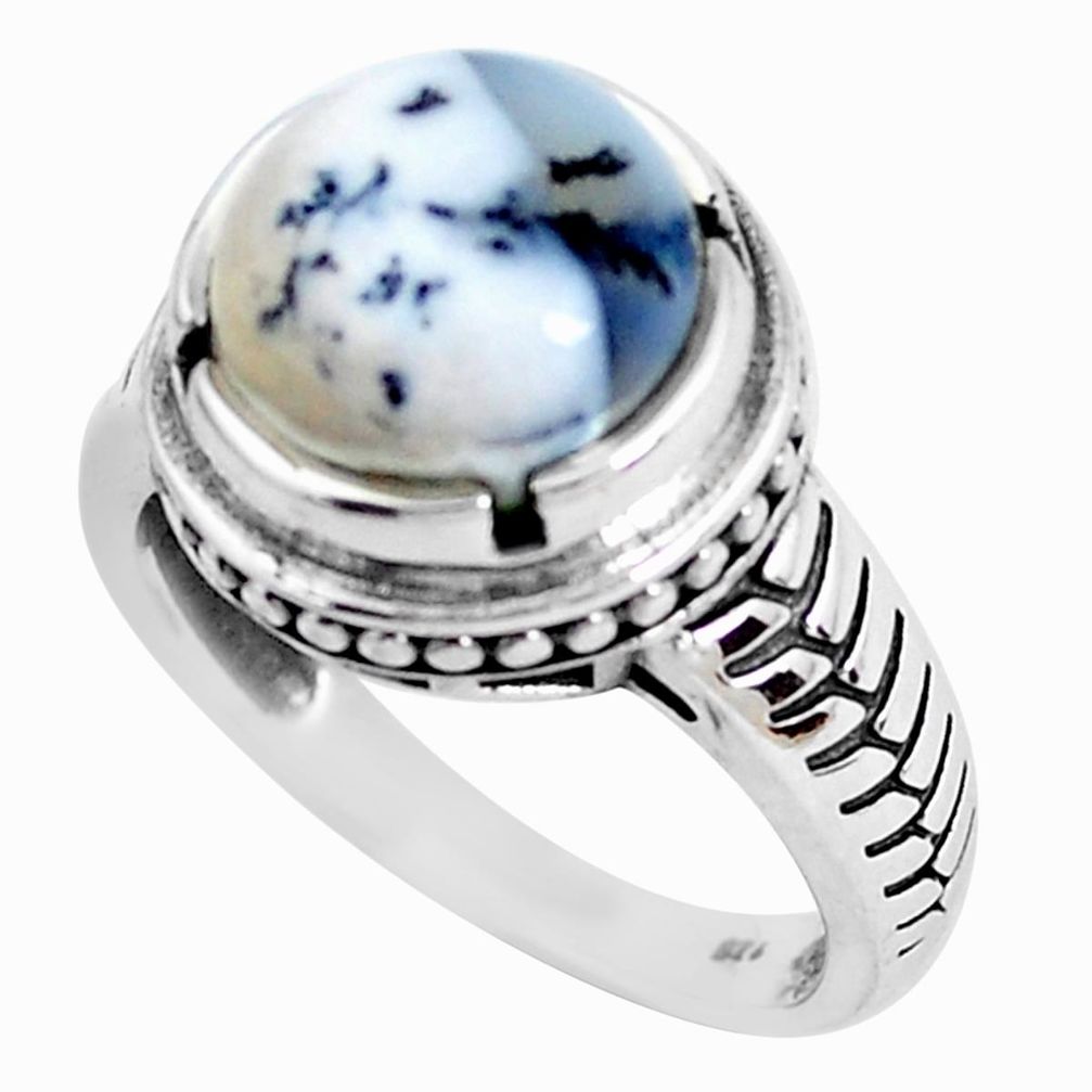 6.18cts natural white dendrite opal 925 silver solitaire ring size 7 d31285