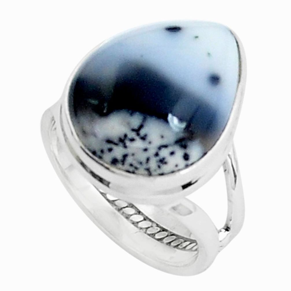 13.27cts natural white dendrite opal 925 silver solitaire ring size 7 p45875