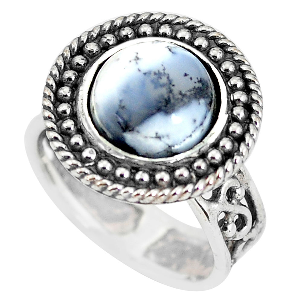 5.82cts natural white dendrite opal 925 silver solitaire ring size 9 p56007