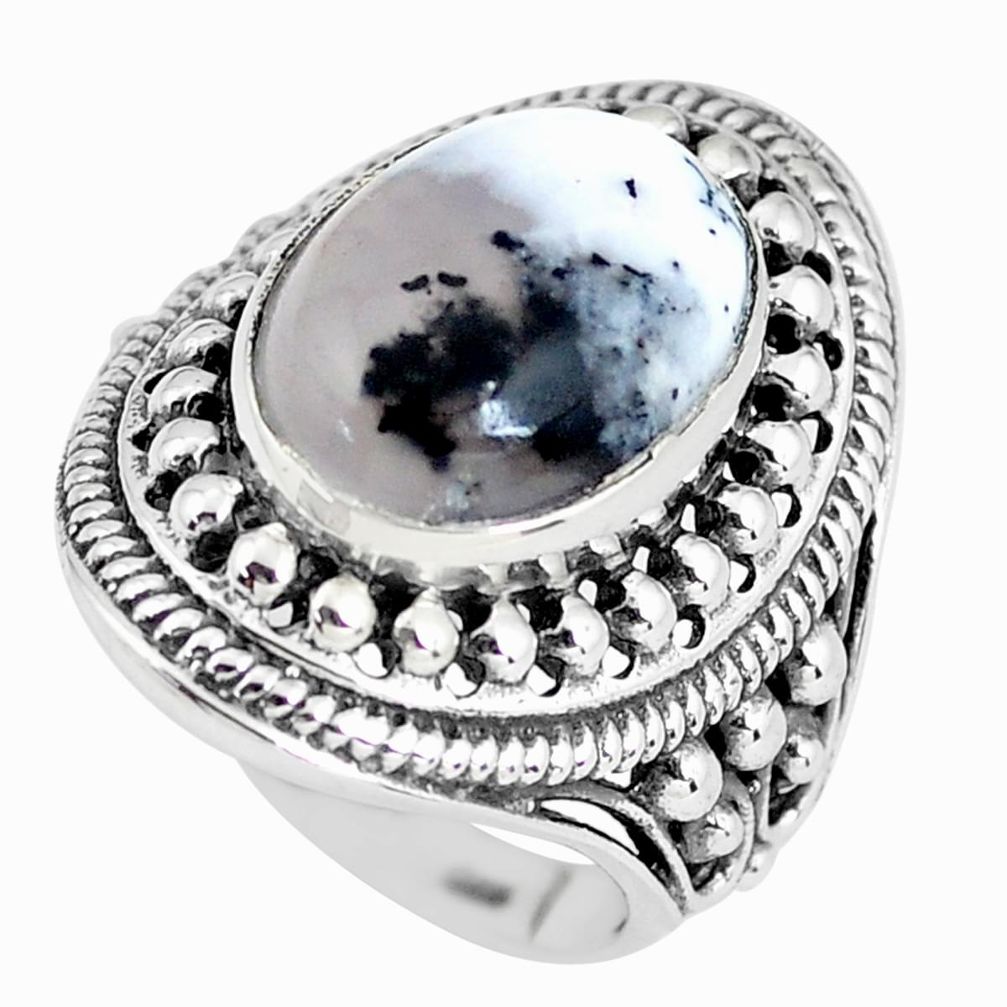 5.98cts natural white dendrite opal 925 silver solitaire ring size 6 p56031