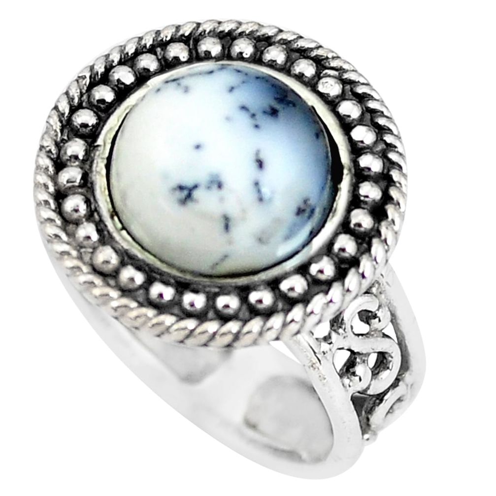 5.63cts natural white dendrite opal 925 silver solitaire ring size 7 p61210