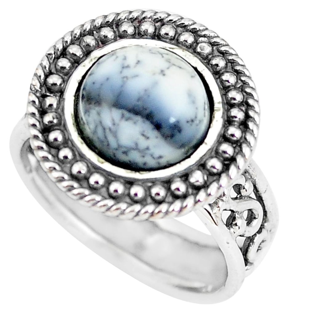 4.93cts natural white dendrite opal 925 silver solitaire ring size 7 p61218