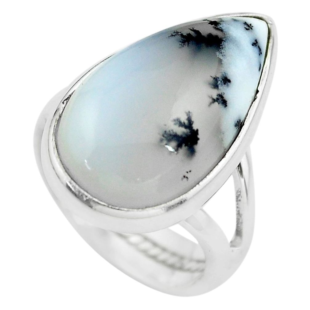 11.89cts natural white dendrite opal 925 silver solitaire ring size 5.5 p61461