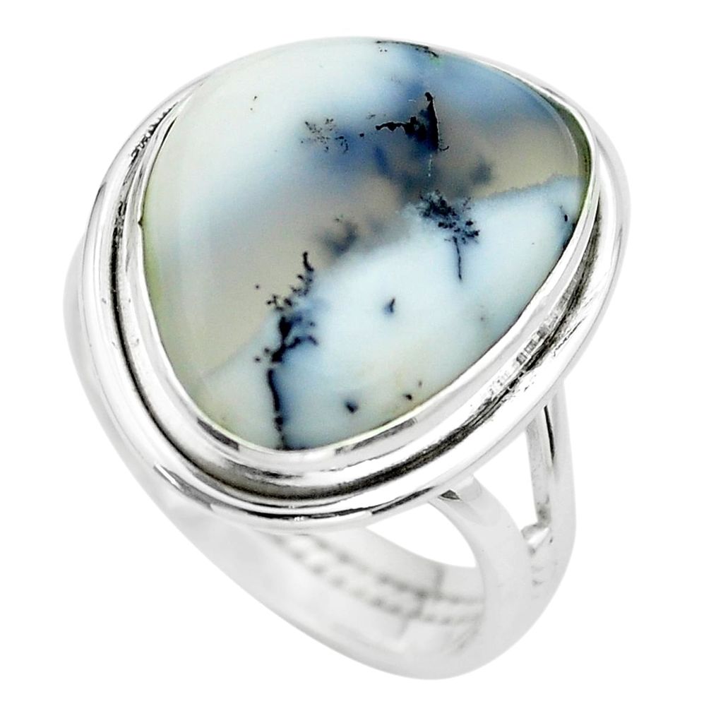 14.40cts natural white dendrite opal 925 silver solitaire ring size 8 p61473