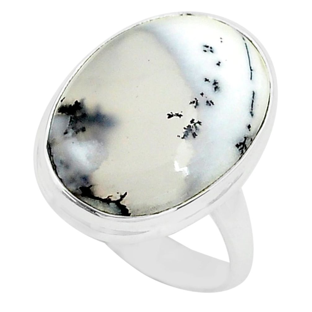 14.05cts natural white dendrite opal 925 silver solitaire ring size 7.5 p80523