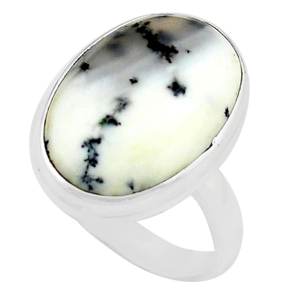 13.67cts natural white dendrite opal 925 silver solitaire ring size 7 p80525