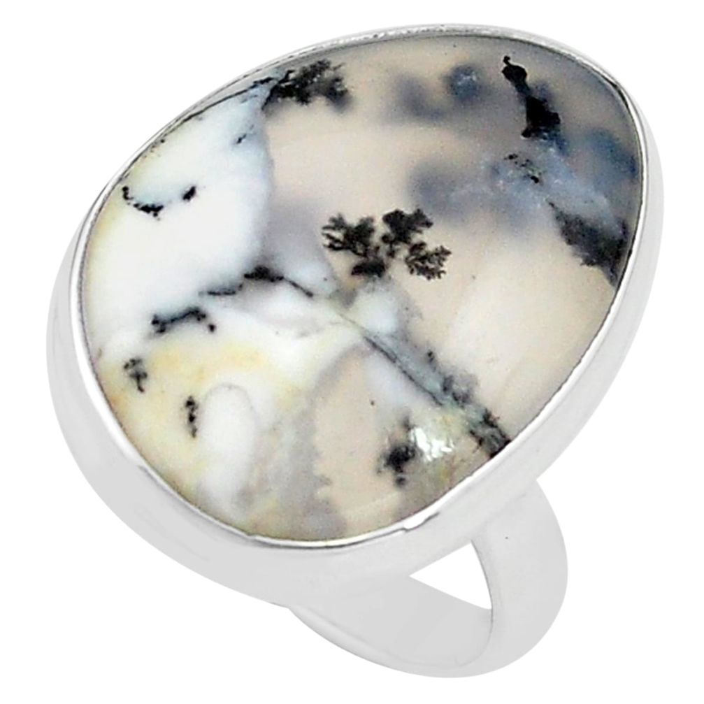 15.02cts natural white dendrite opal 925 silver solitaire ring size 8.5 p80527