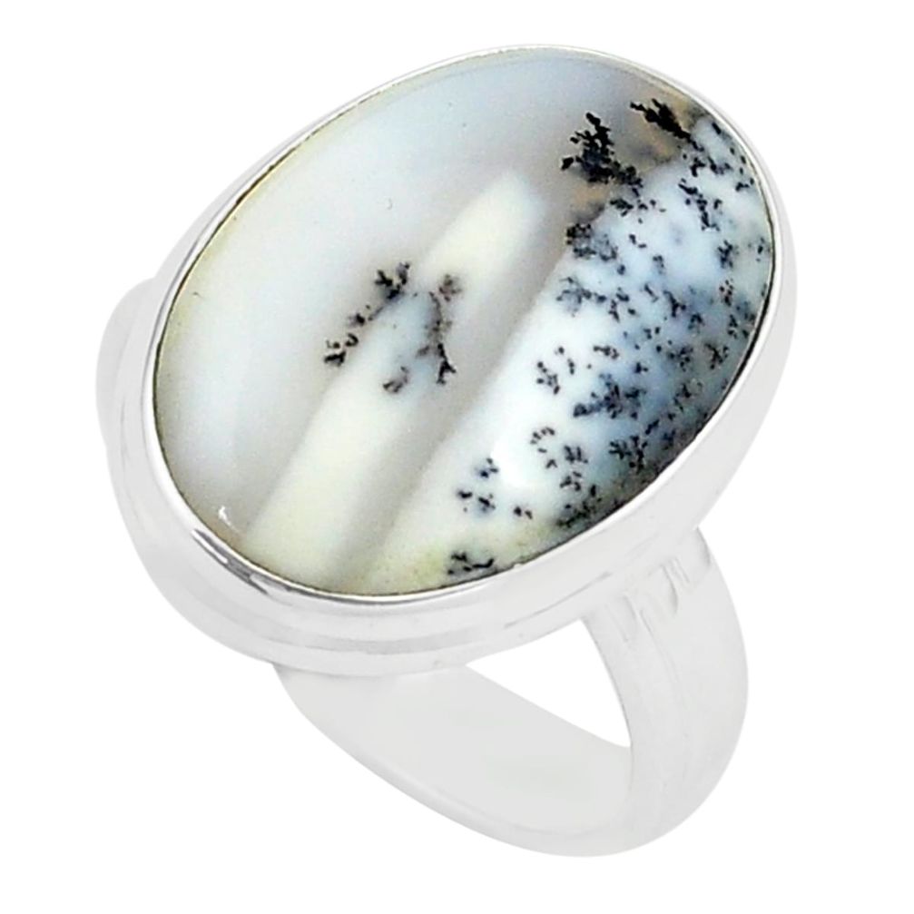 13.87cts natural white dendrite opal 925 silver solitaire ring size 8.5 p80529
