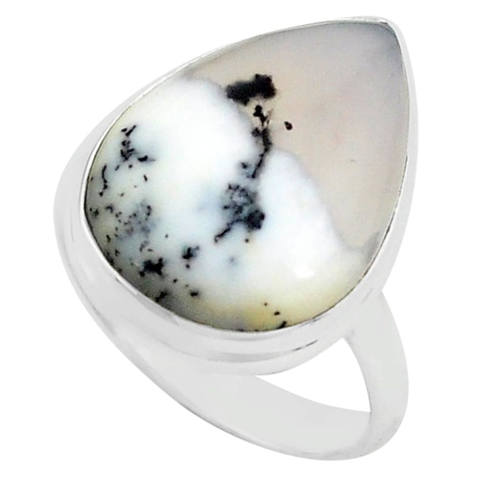 14.23cts natural white dendrite opal 925 silver solitaire ring size 8.5 p80531