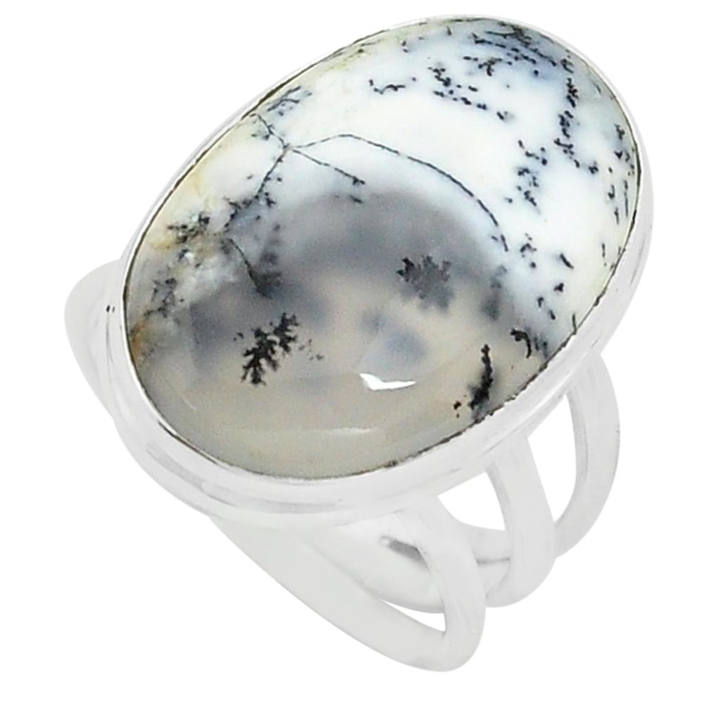14.45cts natural white dendrite opal 925 silver solitaire ring size 7 p80534