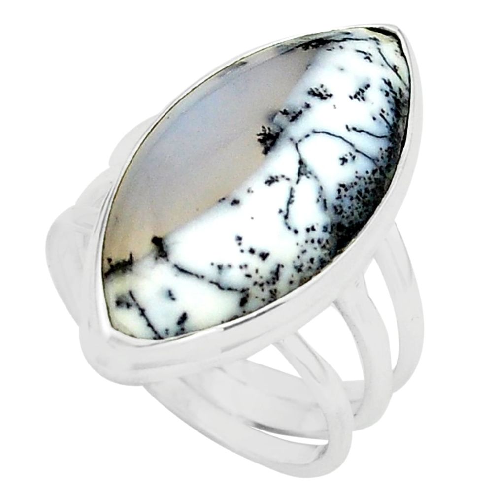 14.47cts natural white dendrite opal 925 silver solitaire ring size 7 p80538