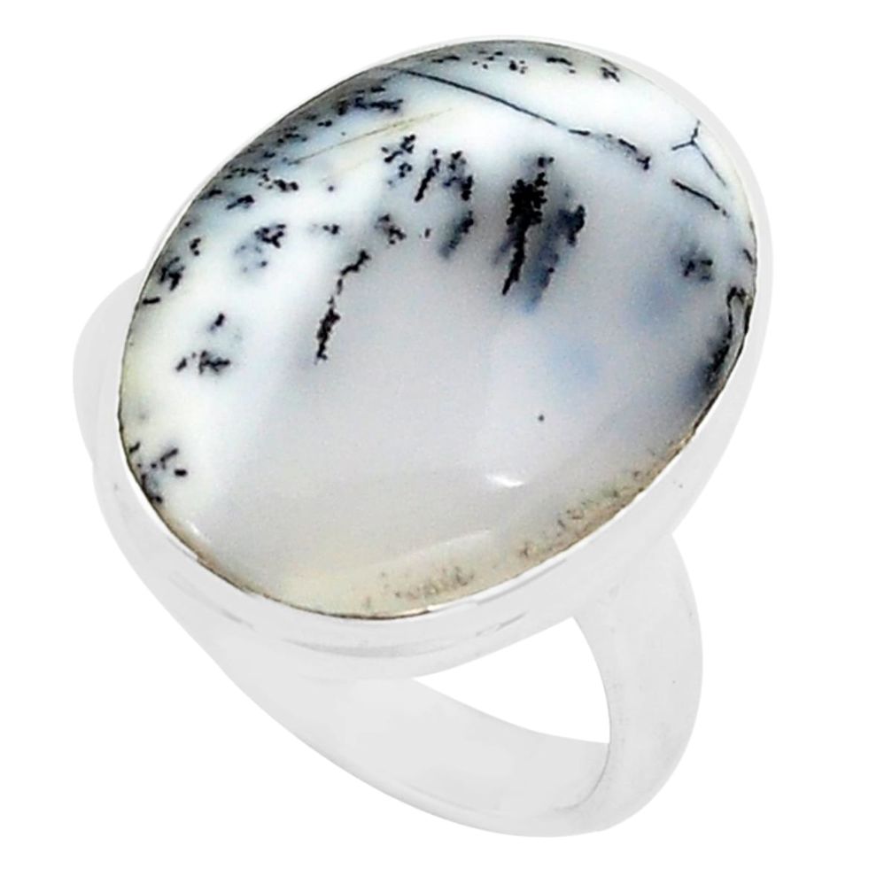 13.15cts natural white dendrite opal 925 silver solitaire ring size 7.5 p80640