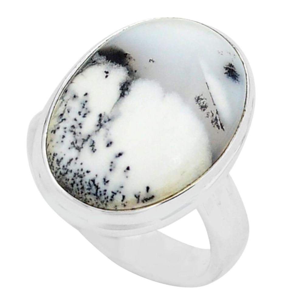 14.72cts natural white dendrite opal 925 silver solitaire ring size 7.5 p80783