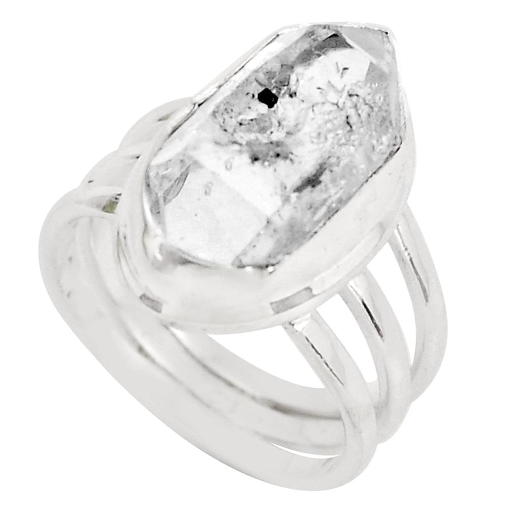 8.83cts natural white herkimer diamond 925 silver solitaire ring size 6.5 d31441