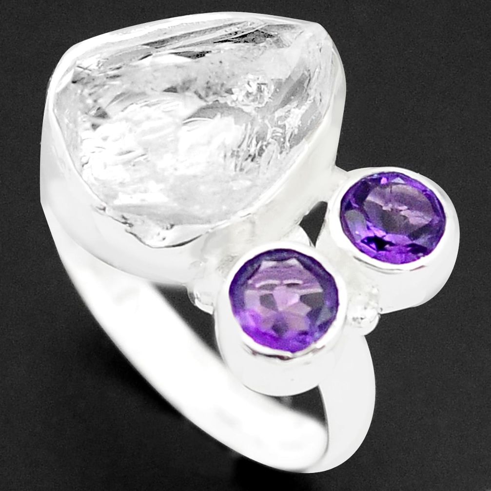 7.36cts natural white herkimer diamond amethyst 925 silver ring size 8 p74032