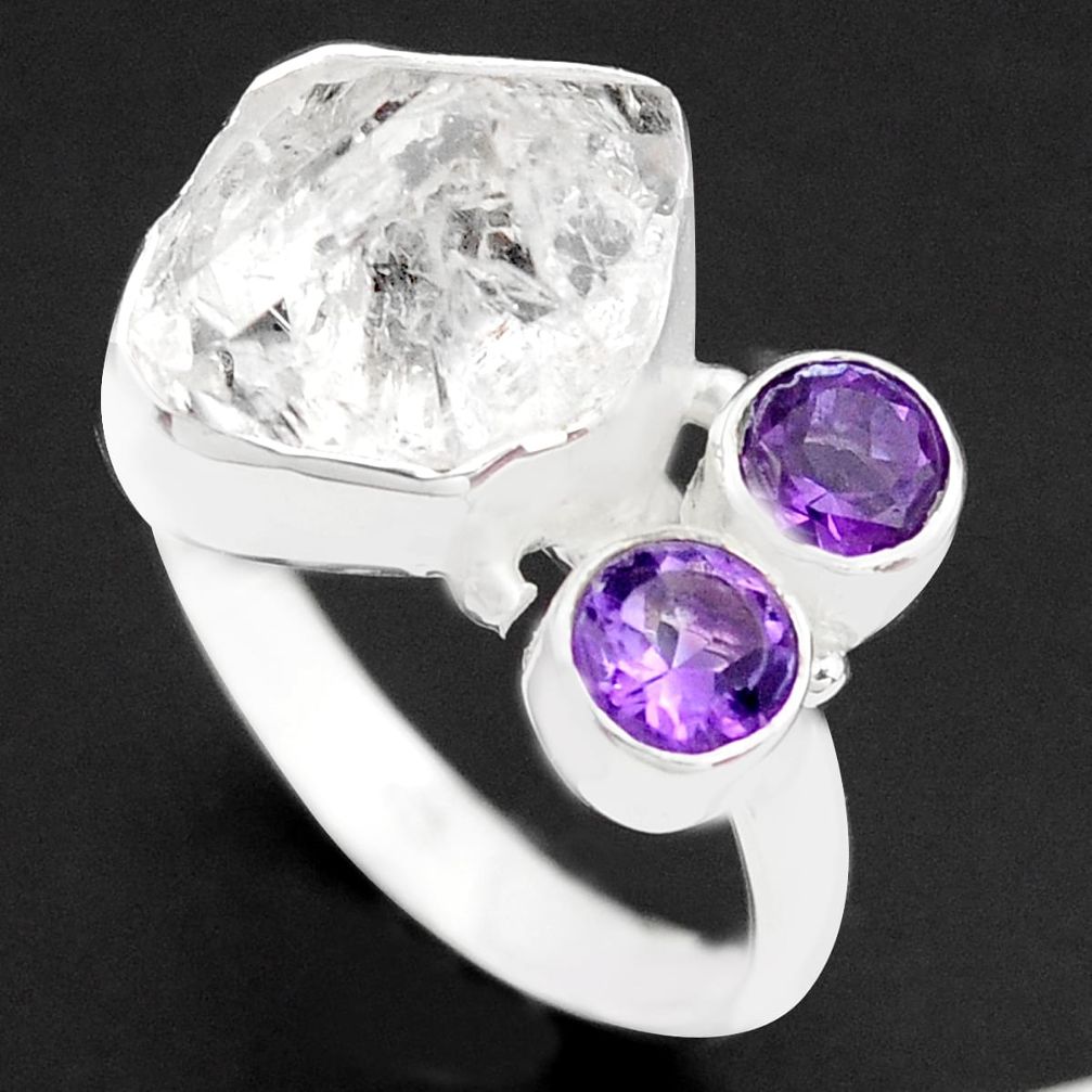 9.65cts natural white herkimer diamond amethyst 925 silver ring size 9 p74050