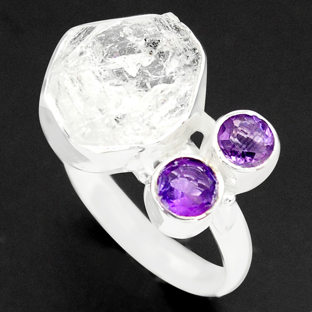 9.63cts natural white herkimer diamond amethyst 925 silver ring size 9 p74057