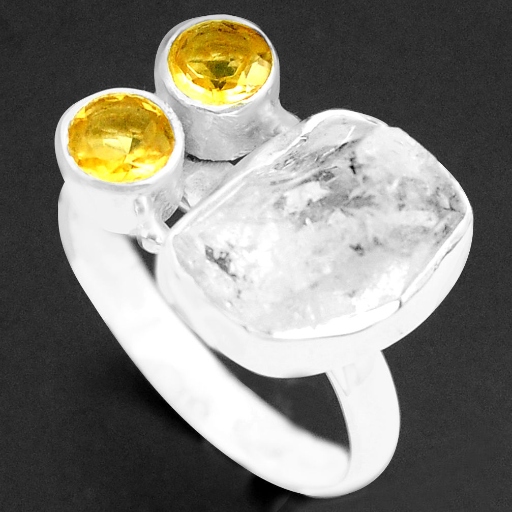 8.43cts natural white herkimer diamond citrine 925 silver ring size 9 p74026