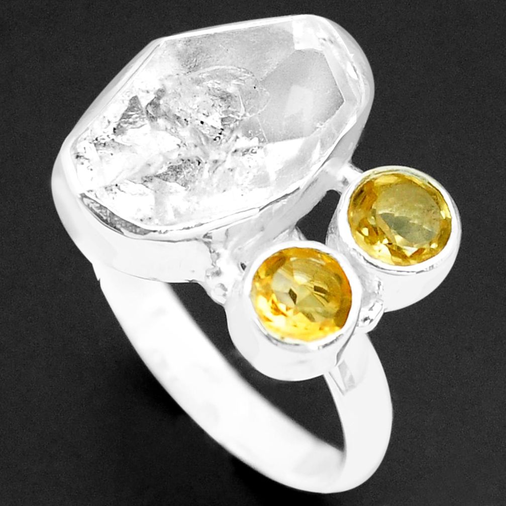 8.22cts natural white herkimer diamond citrine 925 silver ring size 8 p74035