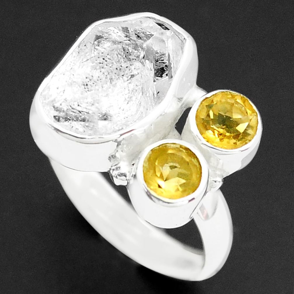 7.67cts natural white herkimer diamond citrine 925 silver ring size 7 p74040