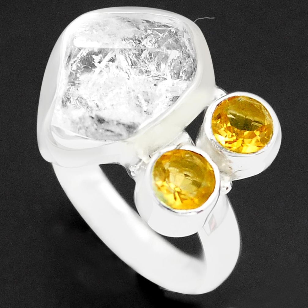 9.65cts natural white herkimer diamond citrine 925 silver ring size 8 p74051