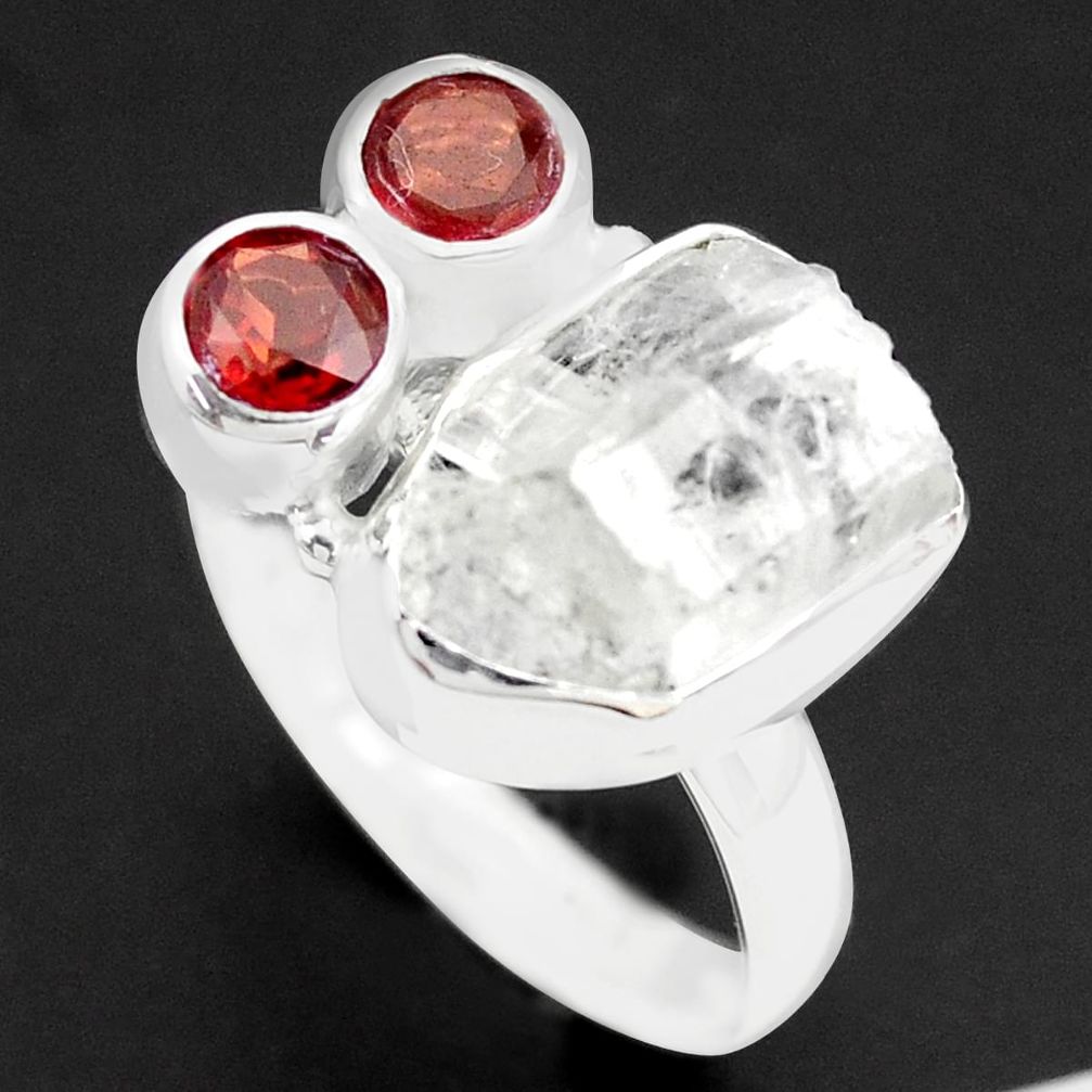10.02cts natural white herkimer diamond garnet 925 silver ring size 8 p74043