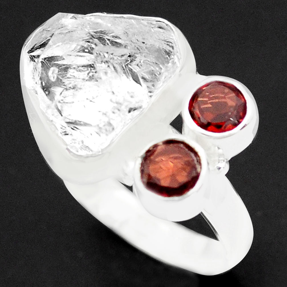 10.35cts natural white herkimer diamond garnet 925 silver ring size 8 p74046