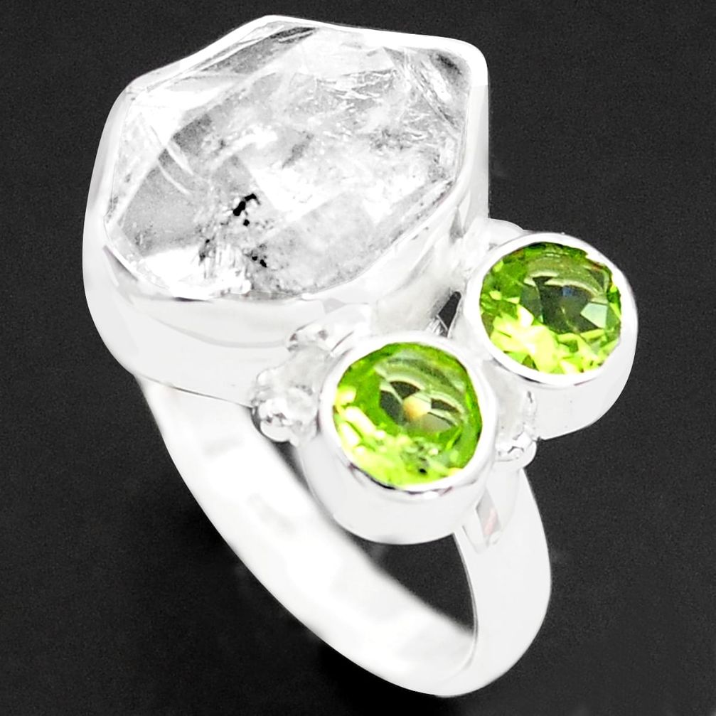 7.97cts natural white herkimer diamond peridot 925 silver ring size 7 p74030