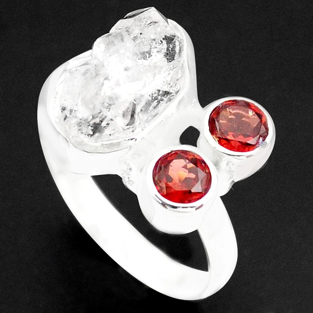 9.42cts natural white herkimer diamond red garnet 925 silver ring size 7 p74055