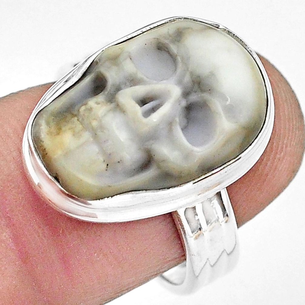 10.81cts natural white howlite 925 silver skull solitaire ring size 7 p88239